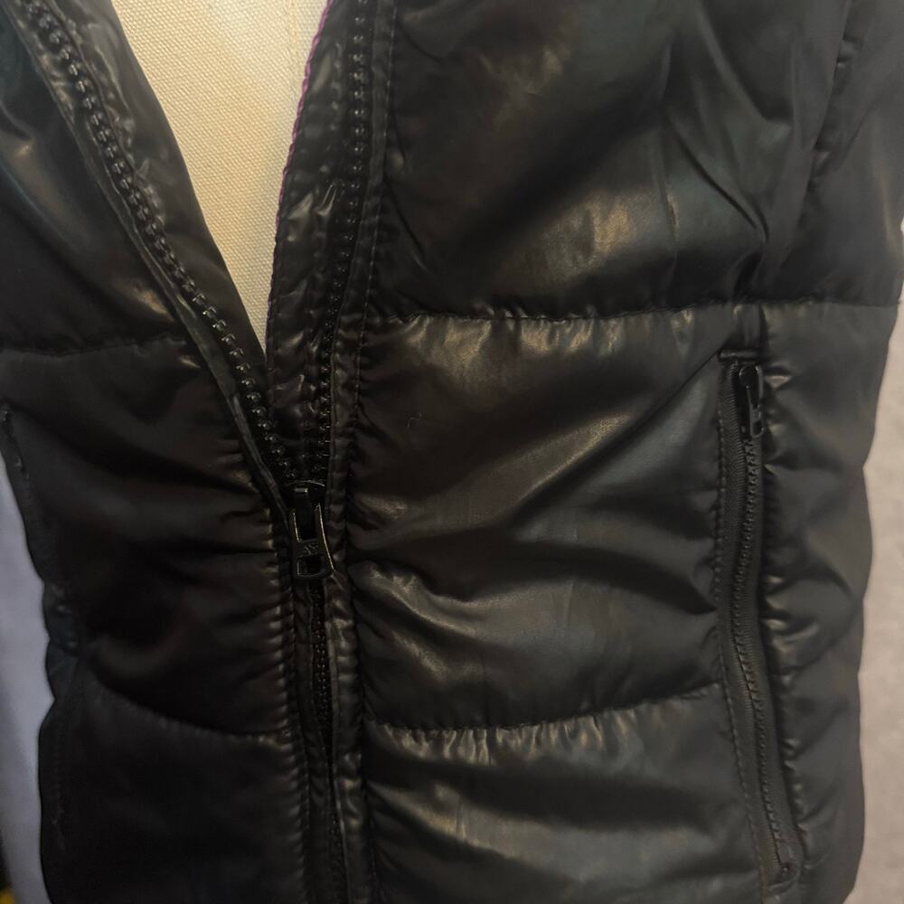 Aeropostale Women’s Medium Black Puffer Vest Purple  Pink Blue Leopard Lining - Picture 6 of 15